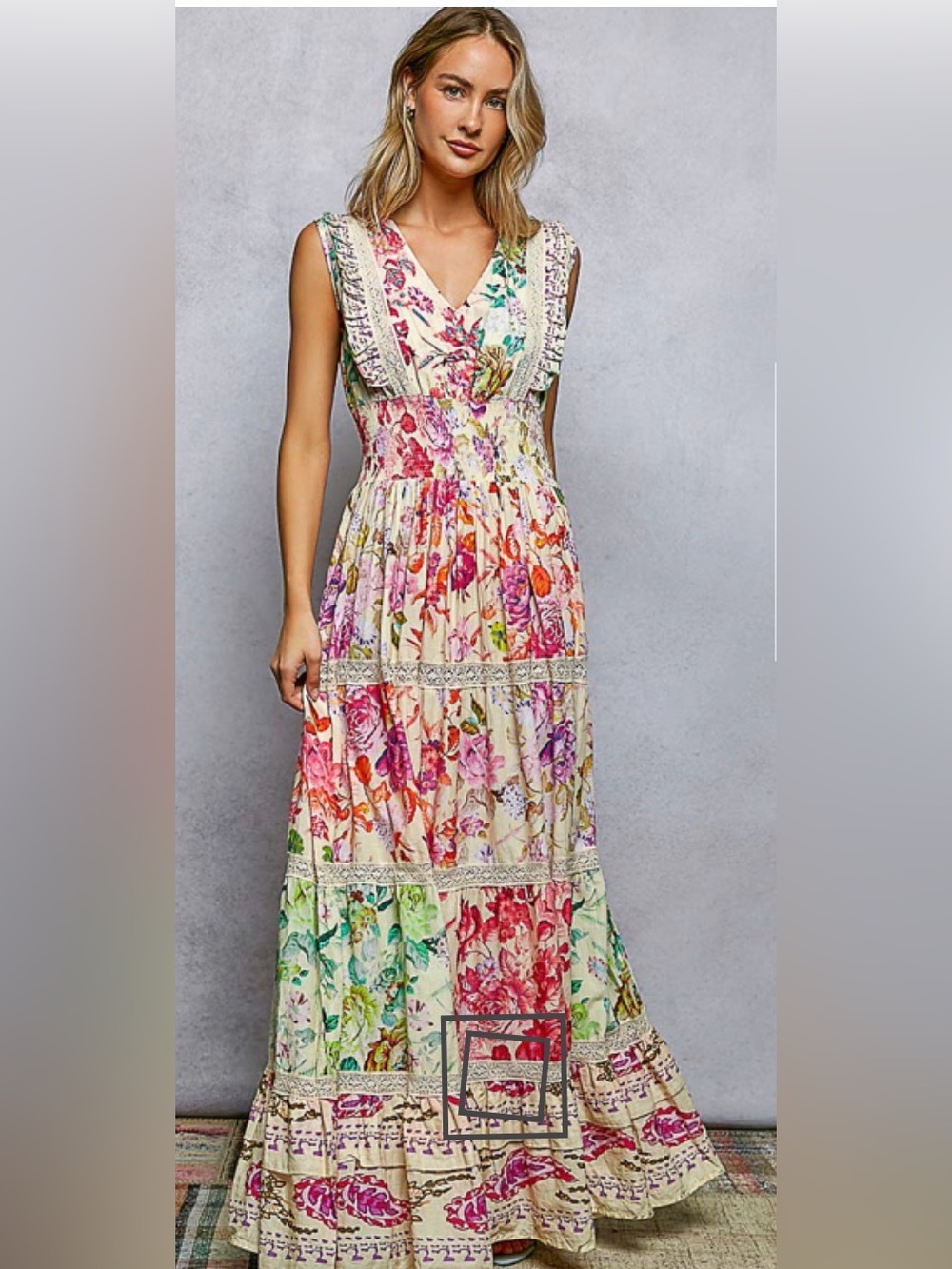 POL Floral V-Neck Tiered Maxi Dress in Multi